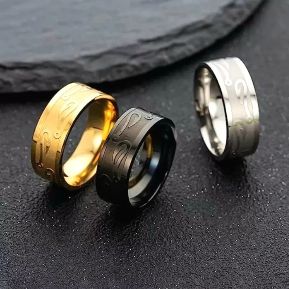 Tungsten Carbide FISHING HOOK Fisherman Angling Gold Silver Black 8mm Band Ring